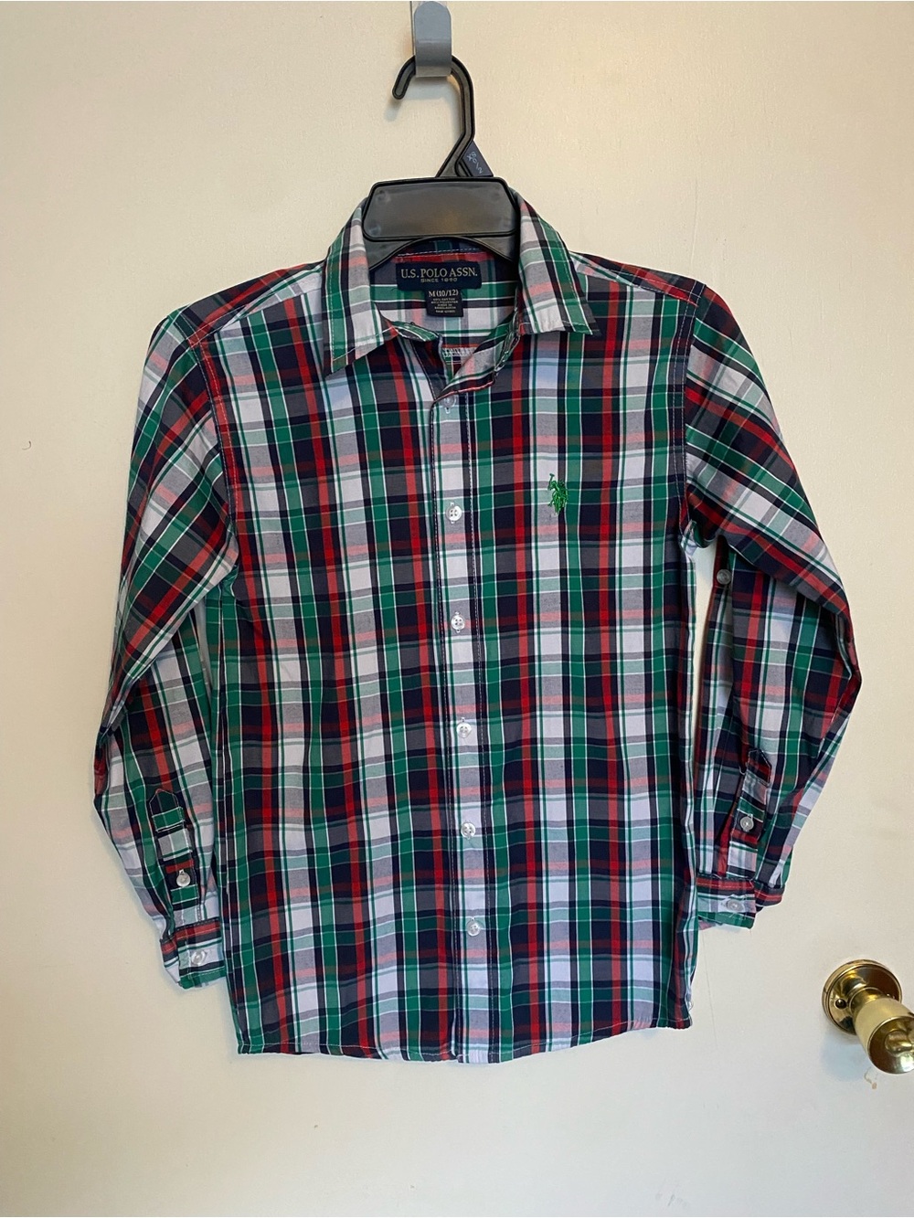 U.S. Polo Assn. Boys Green & Red Plaid Button-Down Shirt